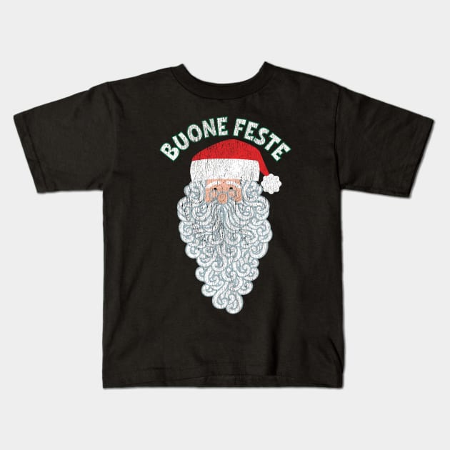 Vintage Faded Italian Christmas Buone Feste Kids T-Shirt by Vector Deluxe